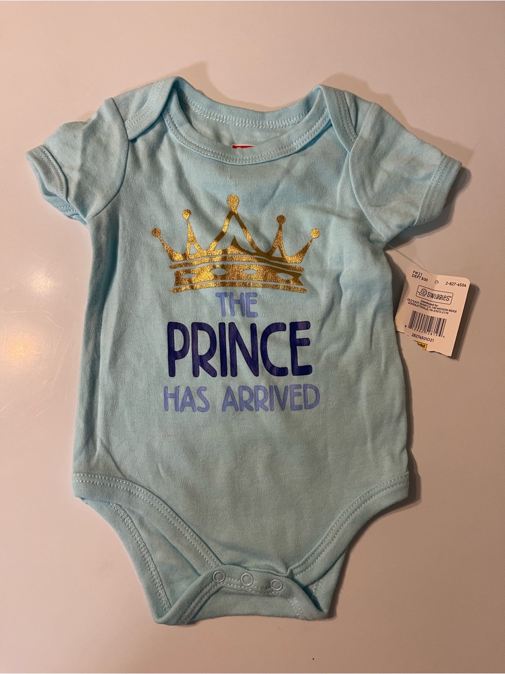 Swiggles Light Blue One-Piece Bodysuit with Gold Crown